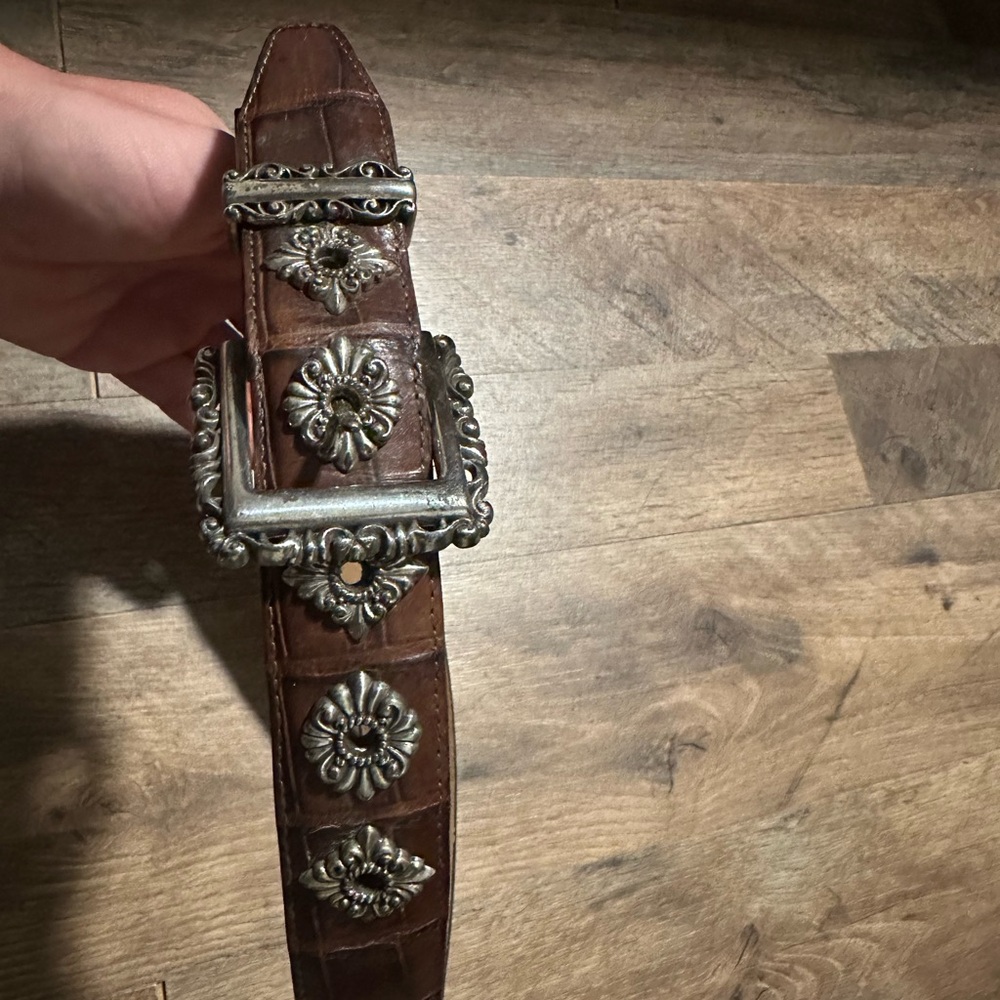 Brighton Brown Leather Belt with Silver Accents